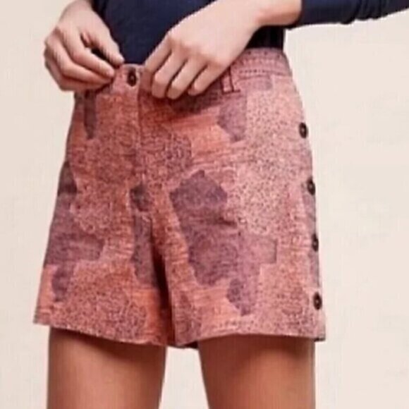 CARTONNIER ANTHROPOLOGIE Island Hopper Shorts Pink Navy Blue Printed Cotton Boho - Picture 1 of 14